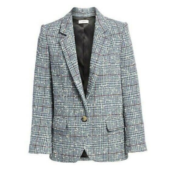 NEW NWT $560 Isabel Marant Etoile Kice Plaid Wool-Blend Blue Printed 1 button - Picture 5 of 13